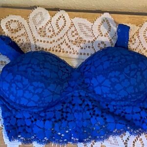 Victorias Secret PINK Size S/P Bralette Blue Lace Push Up Underwire Pullover